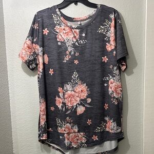 Floral Print Women's Top - Gray and Peach
